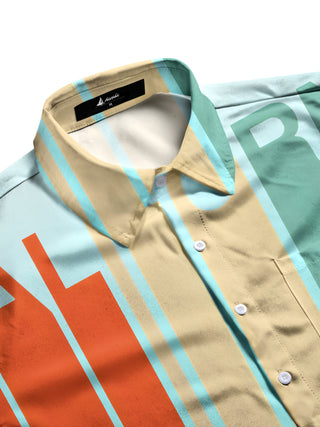 Men's aloha shirt with coconut tree print, side view
