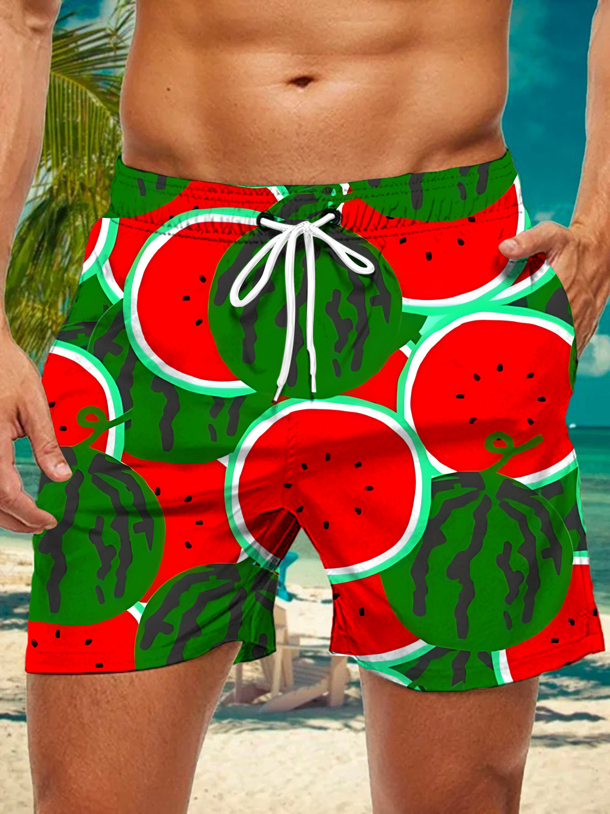 Watermelon Print Men's Print Pocket Shorts