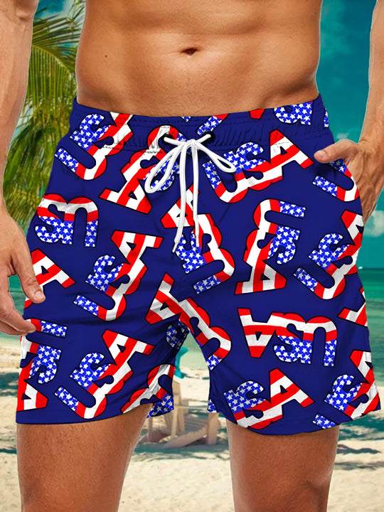 men's American flag print casual pants front view