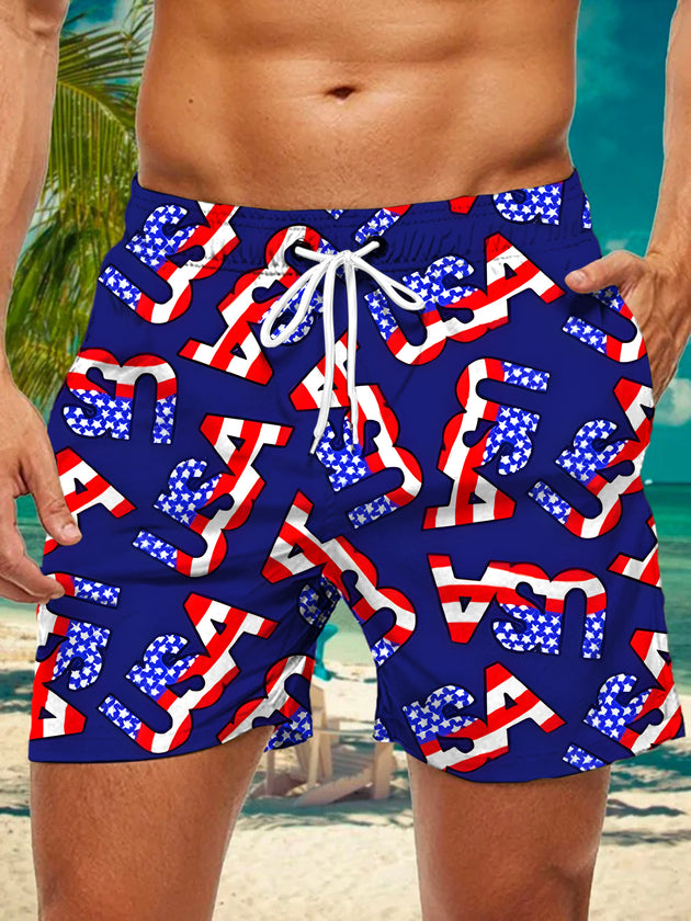 men's American flag print casual pants front view
