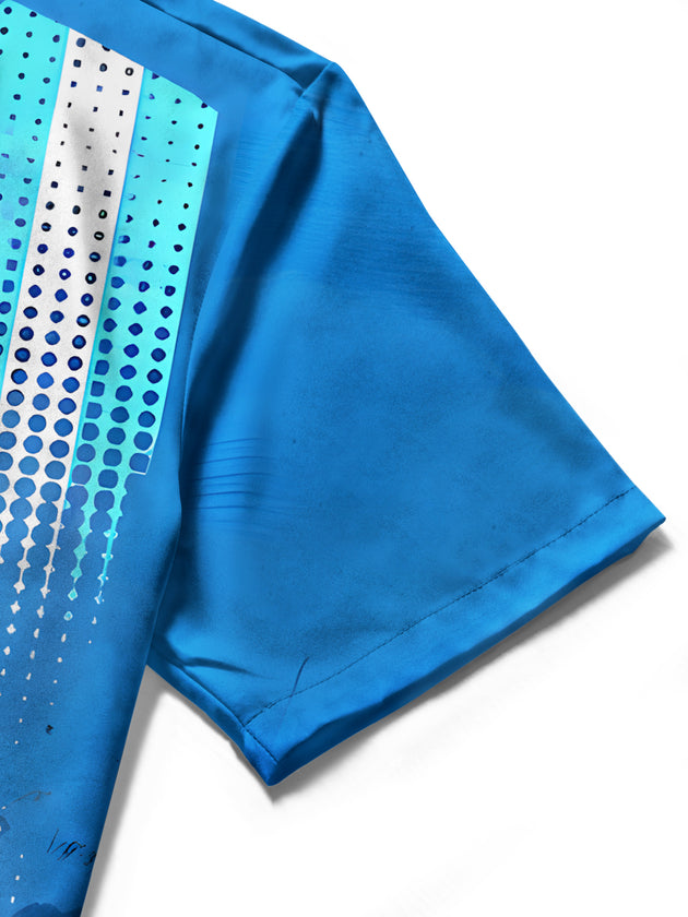 Men's geometric pocket short sleeve shirt detail close-up fabric texture