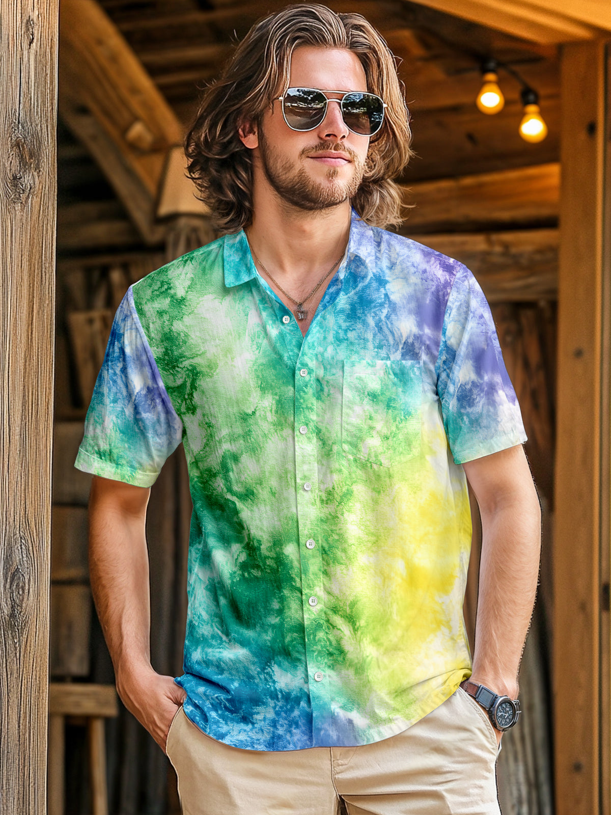 Tie Dye Men's Pocket Short Sleeve Shirts