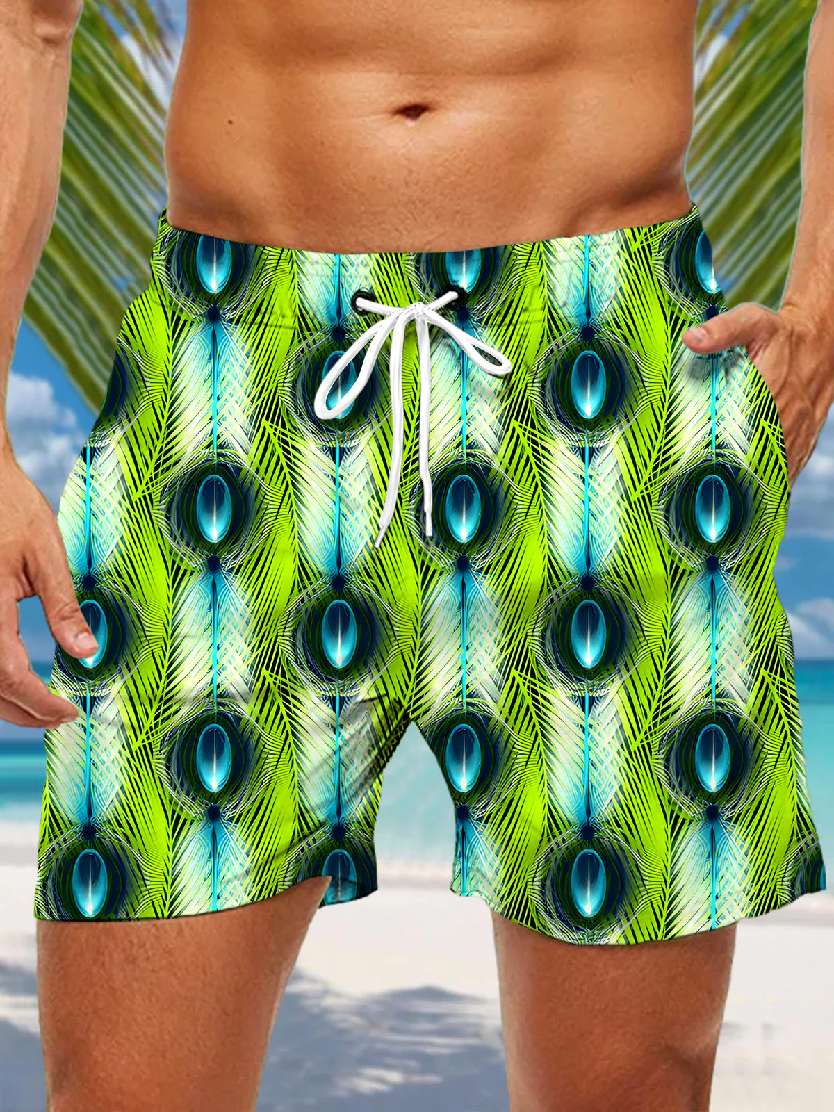 Peacock Feather Men's Print Pocket Shorts