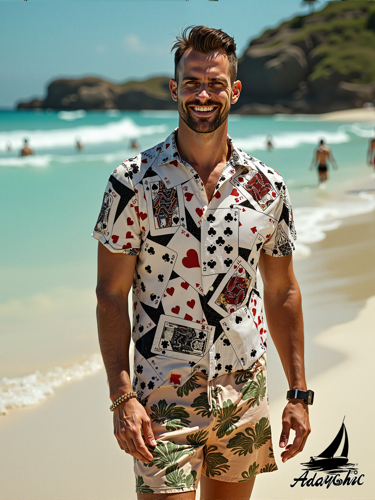 Poker Print Men's Pocket Short Sleeve Shirts