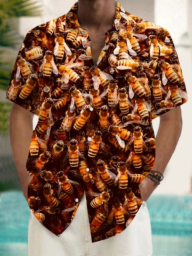 Men's bee print short sleeve shirt front view