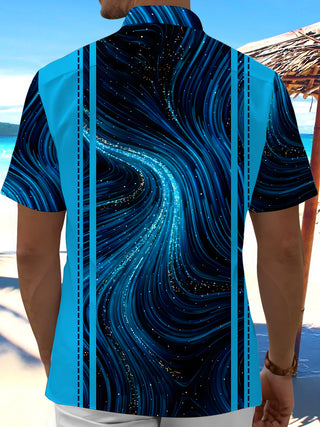 Men abstract print short sleeve shirt back view