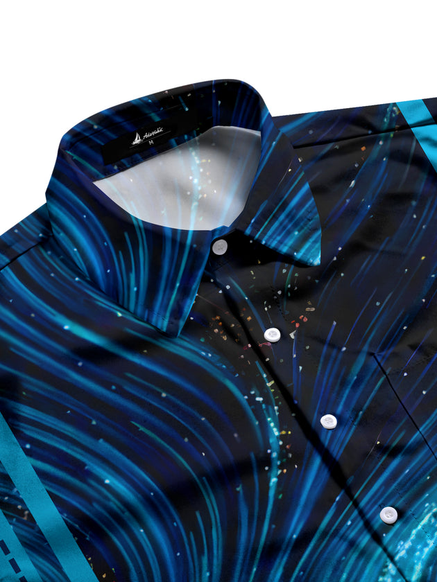 Men's abstract geometric print half sleeve shirt side view