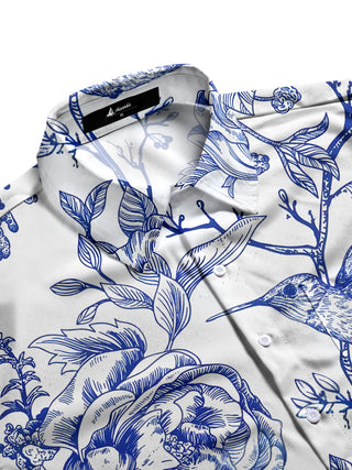 Men's short sleeve shirt with botanical floral print, side view