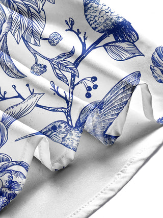 Men's bird floral short sleeve pocket shirt, lifestyle angle