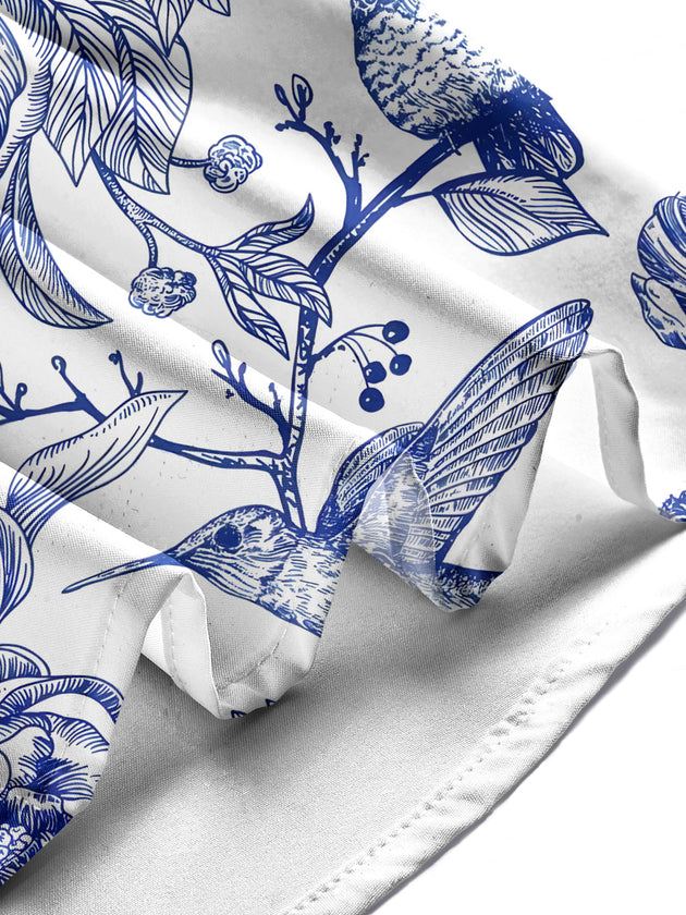Men's bird floral short sleeve pocket shirt, lifestyle angle