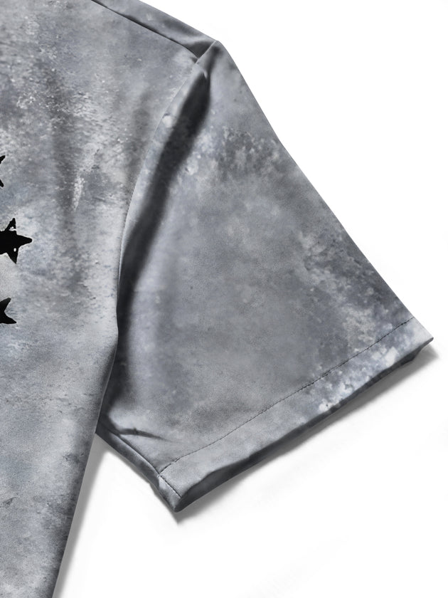 Men's blue short sleeve shirt detail close-up