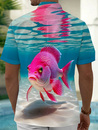 men's wave print shirt back view