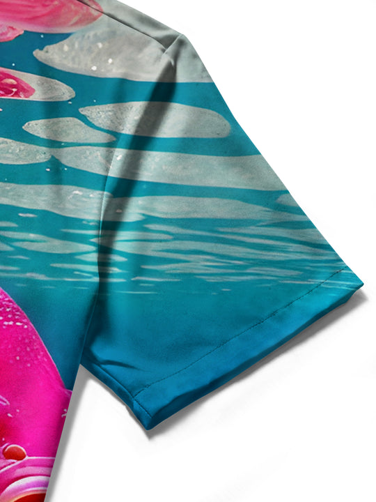 men's ocean print shirt close-up short sleeve