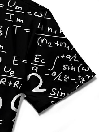 men's short sleeve shirt with equation print close-up detail view