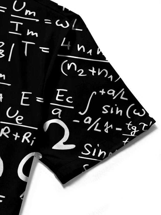 men's short sleeve shirt with equation print close-up detail view
