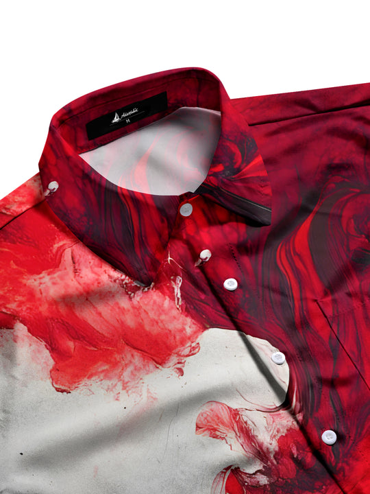 Men's side view geometric gradient print pocket short sleeve shirt