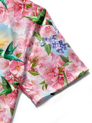 Men's floral short sleeve shirt close-up pocket detail with textured fabric