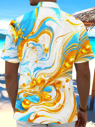 Men's abstract print short sleeve shirt back view