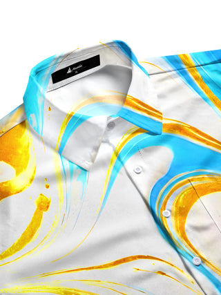 Men's geometric print half sleeve shirt side view