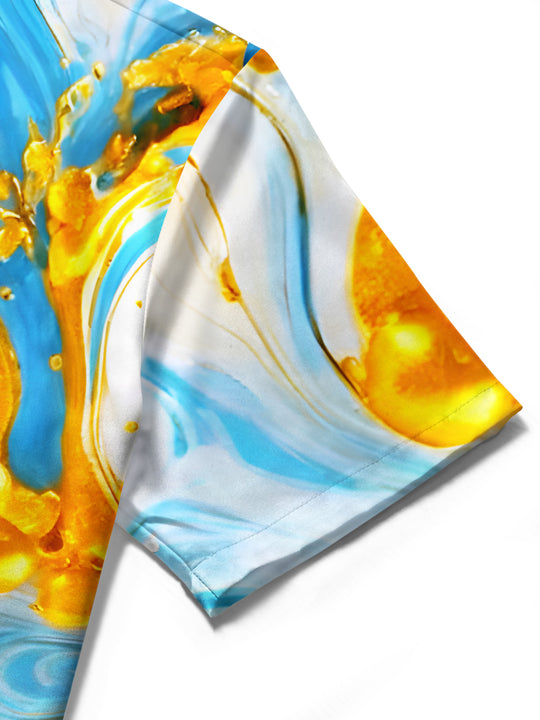 men's abstract print shirt close-up short sleeve