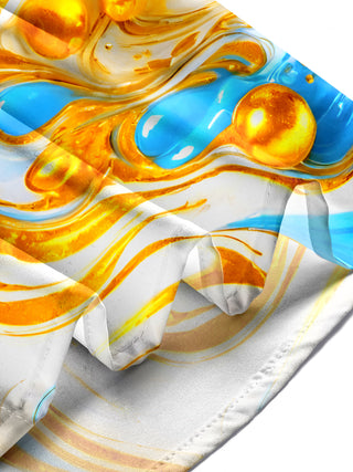 Men wearing abstract print short sleeve shirt lifestyle shot