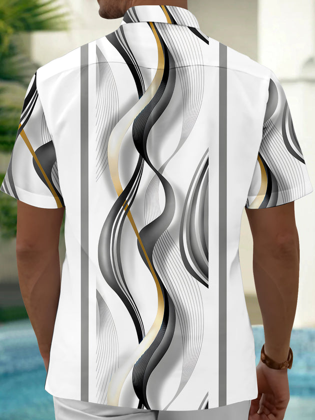Men abstract print short sleeve shirt back view