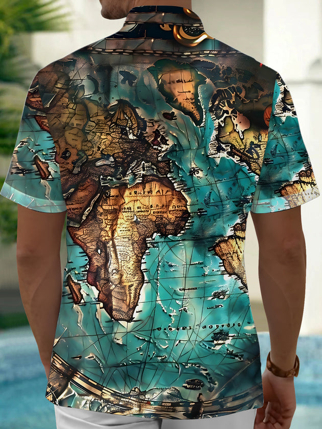 men's travel print shirt back view