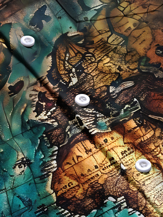 men's map print short sleeve flat lay shirt