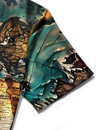 men's map print shirt close-up short sleeve