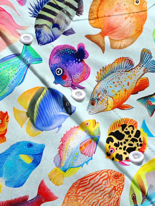 Men's Hawaiian fish print short sleeve shirt flat lay
