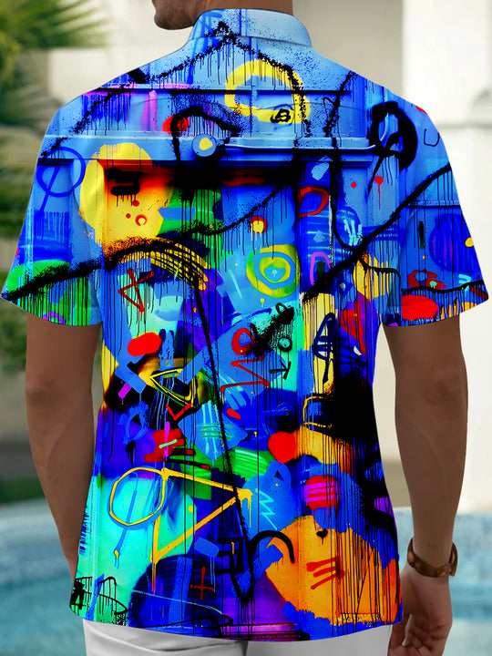 Men's Tie Dye Abstract Pocket Short Sleeve Shirt Back View