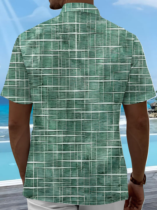 Men's geometric print short sleeve shirt back view