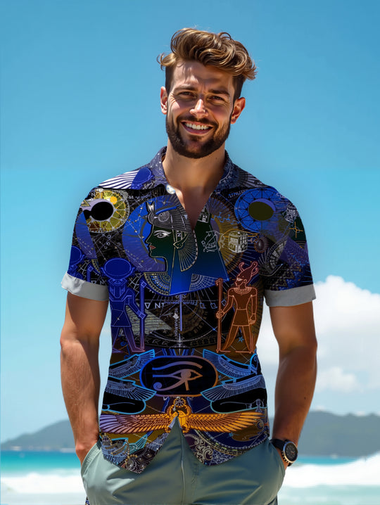 Men's art print short sleeve shirt front view