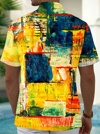 Men's geometry tie dye pocket short sleeve shirt back view