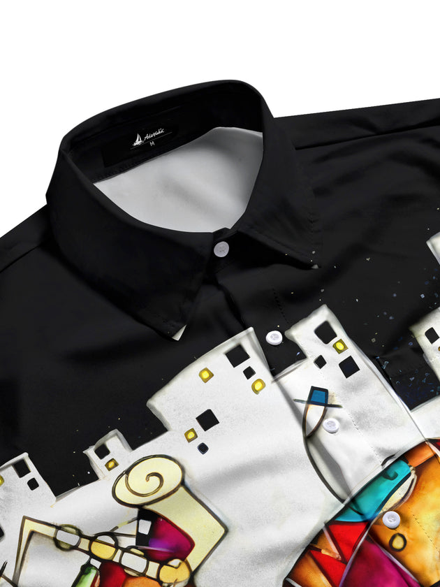 men's guitar print shirt side view