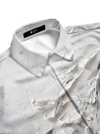 men's black white contrast flower print half sleeve shirt side view