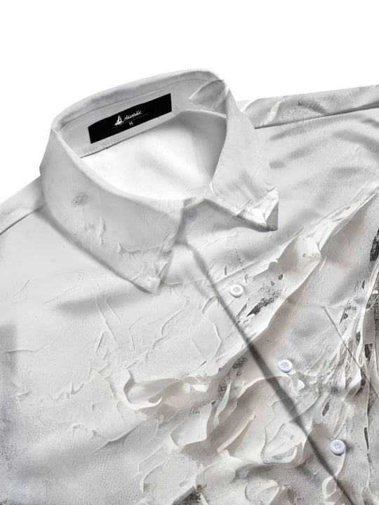 men's black white contrast flower print half sleeve shirt side view