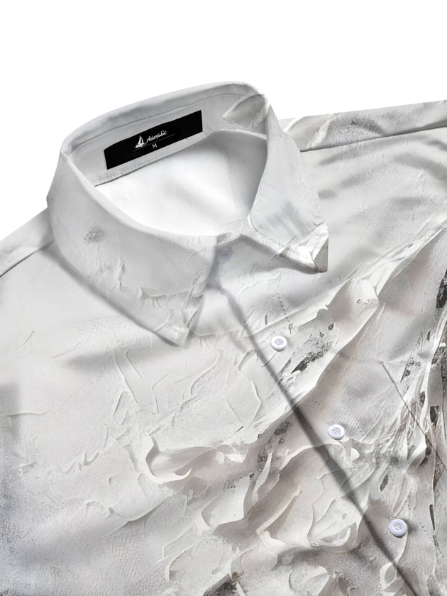 men's black white contrast flower print half sleeve shirt side view