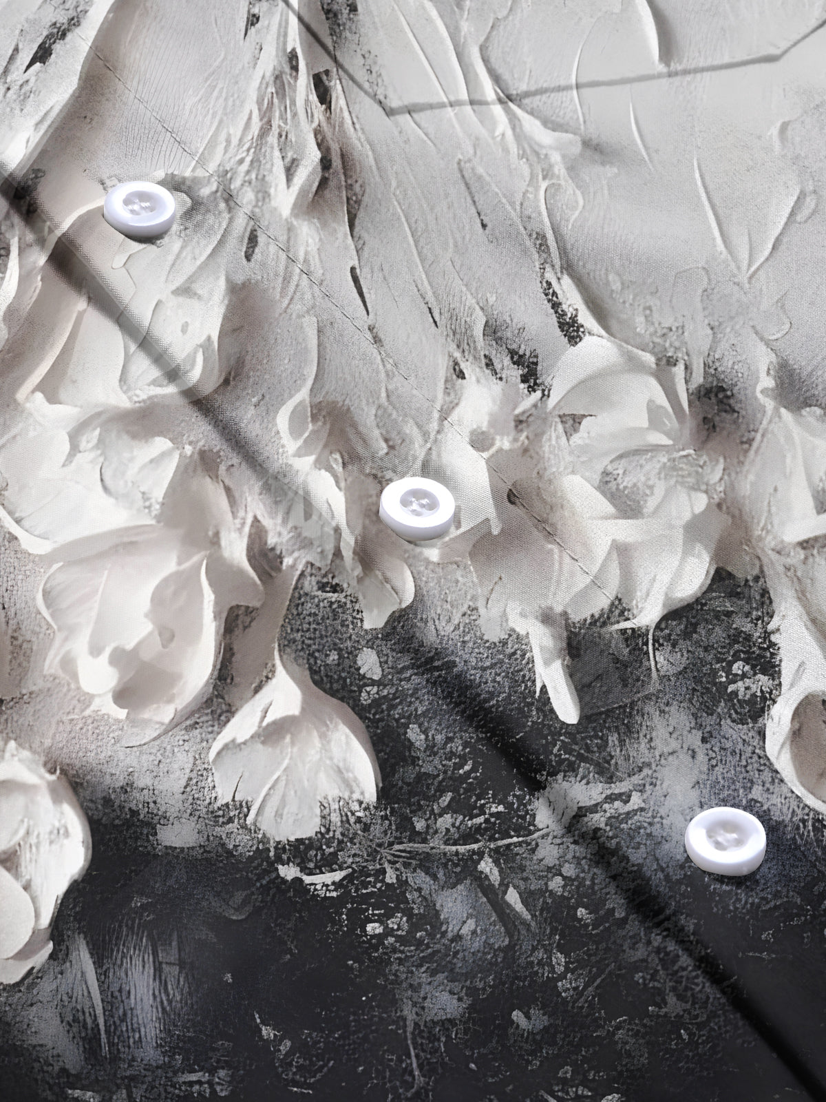 Black White Contrast Floral Print Men's Pocket Short Sleeve Shirts