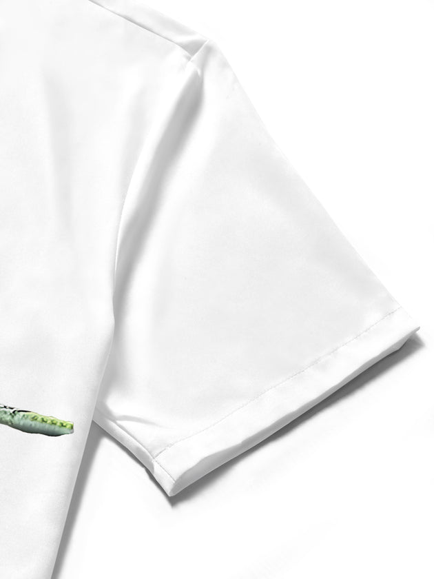 men's parrot print shirt close-up short sleeve
