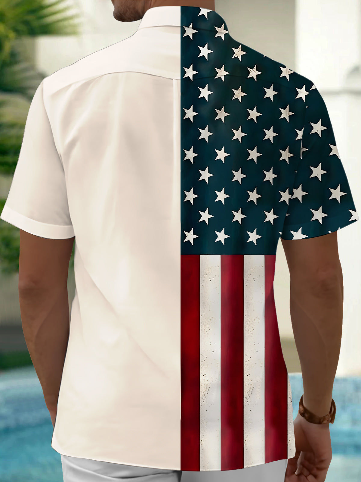 Independence Day Flag Eagle Print Men's Pocket Short Sleeve Shirts