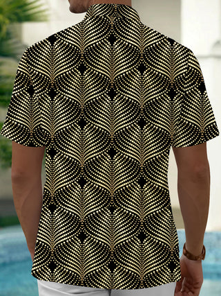 Men's geometric polka dot print pocket short sleeve shirt back view