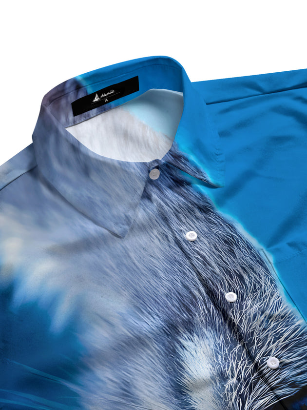 Men's art cat print pocket SS shirt side view