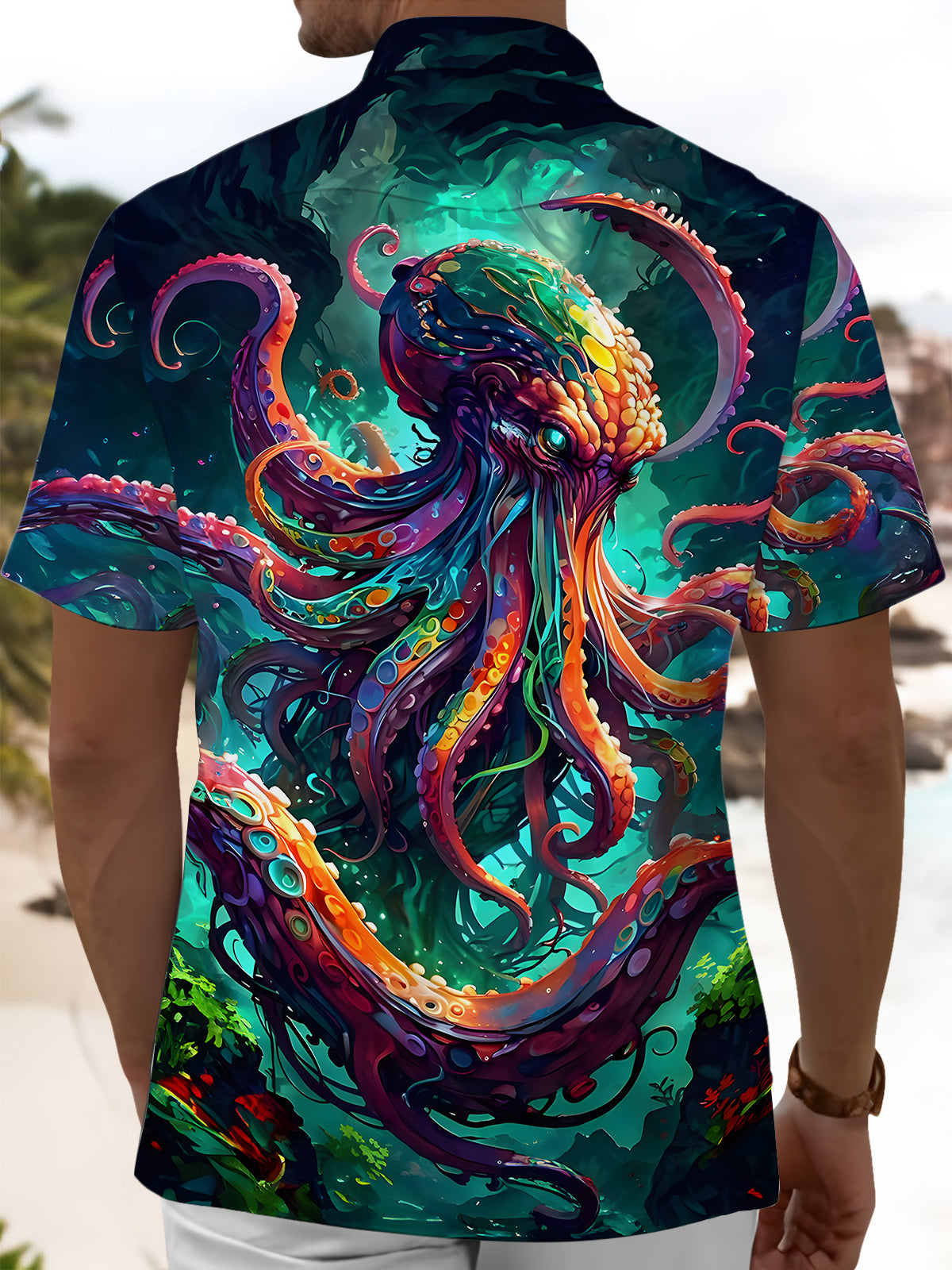 Octopus Art Print Men's Pocket Short Sleeve Shirts