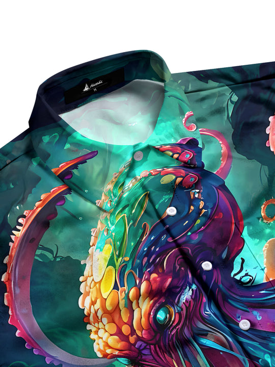 men's ocean pattern shirt side view