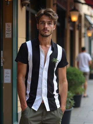 Men's short sleeve coconut tree print shirt front view