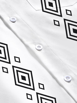 Men's geometric patterned pocket short sleeve shirt flat lay