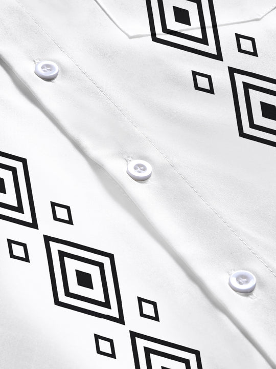 Men's geometric patterned pocket short sleeve shirt flat lay