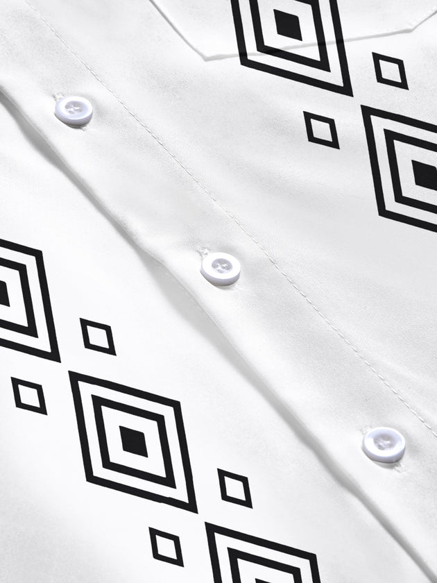 Men's geometric patterned pocket short sleeve shirt flat lay