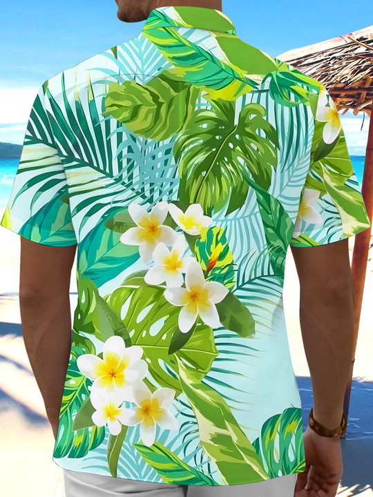 Men's floral leaf short sleeve shirt back view